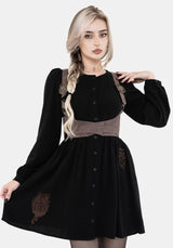 Hexborn Leinenmischung Baba Yaga Bestickt Lang Ärmel Mini Kleid
