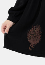 Hexborn Leinenmischung Baba Yaga Bestickt Lang Ärmel Mini Kleid