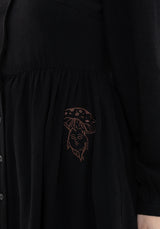Hexborn Leinenmischung Baba Yaga Bestickt Lang Ärmel Mini Kleid