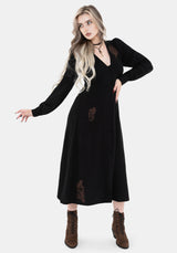 Hexborn Leinenmischung Baba Yaga Bestickt Midi Kleid