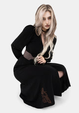 Hexborn Leinenmischung Baba Yaga Bestickt Midi Kleid
