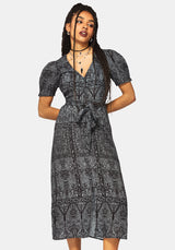Fracture Cathedral Druck Knopf Runter Midi Kleid