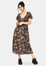 Triple Göttin Druck Milkmaid Midi Kleid