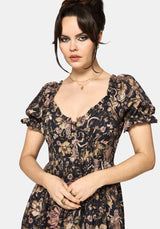 Triple Göttin Druck Milkmaid Midi Kleid