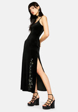 Bluesow Feather & Thistles Bestickt Velours Slip Maxi Kleid