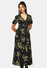 Cimora Löwenzahn Druck Puffärmel Ärmel Maxi Kleid
