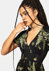 Cimora Löwenzahn Druck Puffärmel Ärmel Maxi Kleid