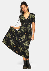 Cimora Löwenzahn Druck Puffärmel Ärmel Maxi Kleid
