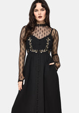Überfluss Baumwolle Blumenmuster Bestickt Mieder Cami Midaxi Kleid - Schwarz