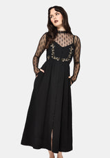 Überfluss Baumwolle Blumenmuster Bestickt Mieder Cami Midaxi Kleid - Schwarz