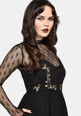 Überfluss Baumwolle Blumenmuster Bestickt Mieder Cami Midaxi Kleid - Schwarz