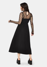 Überfluss Baumwolle Blumenmuster Bestickt Mieder Cami Midaxi Kleid - Schwarz