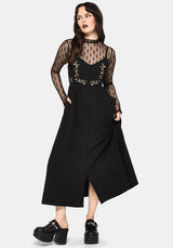 Überfluss Baumwolle Blumenmuster Bestickt Mieder Cami Midaxi Kleid - Schwarz