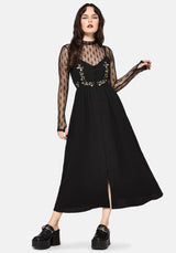 Überfluss Baumwolle Blumenmuster Bestickt Mieder Cami Midaxi Kleid - Schwarz