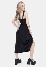 Skye Gerafft Rücken Midaxi Kleid - Schwarz