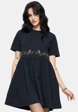 Winter Überfluss Bestickt Baumwolle Mini Skater Kleid