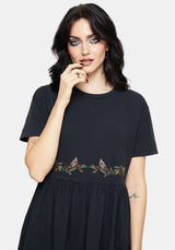 Winter Überfluss Bestickt Baumwolle Mini Skater Kleid