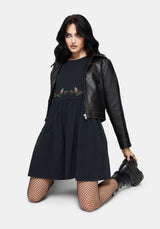 Winter Überfluss Bestickt Baumwolle Mini Skater Kleid