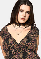 Mythos Druck Milkmaid Rüsche Midaxi Kleid