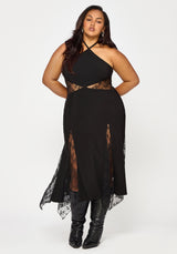 Endora Lace Side Panel Halterneck Maxi Dress