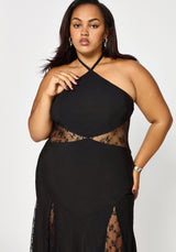 Endora Lace Side Panel Halterneck Maxi Dress