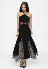 Endora Lace Side Panel Halterneck Maxi Dress
