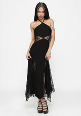 Endora Lace Side Panel Halterneck Maxi Dress