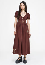 Arianwen Embroidered Puff Sleeve Midaxi Dress - Rust