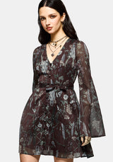 Dusha Garten Druck Knopf Hoch Chiffon Mini Kleid