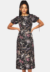 Merunicorn Enchanted Wald Druck Puffärmel Ärmel Midi Kleid