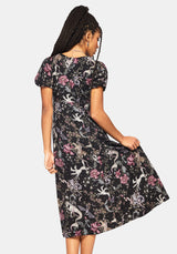 Merunicorn Enchanted Wald Druck Puffärmel Ärmel Midi Kleid