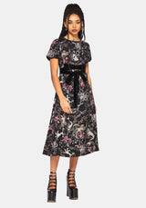 Merunicorn Enchanted Wald Druck Puffärmel Ärmel Midi Kleid
