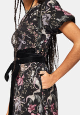 Merunicorn Enchanted Wald Druck Puffärmel Ärmel Midi Kleid