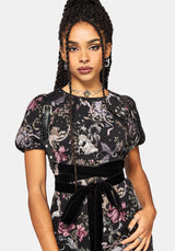 Merunicorn Enchanted Wald Druck Puffärmel Ärmel Midi Kleid