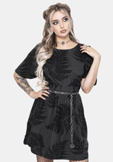 Ruin Farn Bedruckt Krawatte Rücken Mini Kleid - Grau