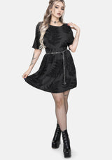 Ruin Farn Bedruckt Krawatte Rücken Mini Kleid - Grau