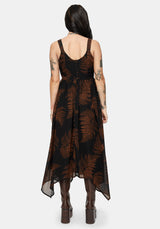 Ruin Fern Chiffon Handerkerchief Hem Midaxi Dress
