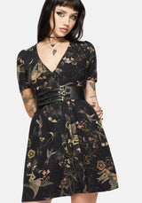 Harpyiai Druck Knopf Hoch Mini Kleid