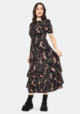 Noctua Eule Fingerhut Bedruckt Gestuft Midaxi Kleid