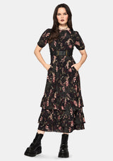 Noctua Eule Fingerhut Bedruckt Gestuft Midaxi Kleid