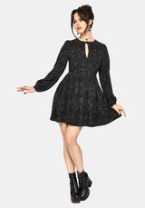 Cameo Blumenmuster Bedruckt Krawatte Vorderseite Lang Ärmel Mini Kleid