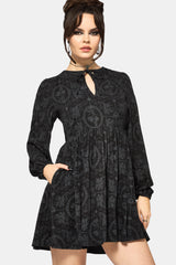 Cameo Blumenmuster Bedruckt Krawatte Vorderseite Lang Ärmel Mini Kleid