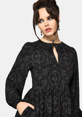 Cameo Blumenmuster Bedruckt Krawatte Vorderseite Lang Ärmel Mini Kleid