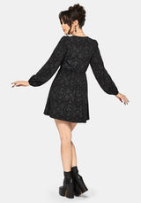 Cameo Blumenmuster Bedruckt Krawatte Vorderseite Lang Ärmel Mini Kleid