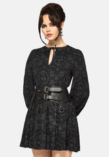 Cameo Blumenmuster Bedruckt Krawatte Vorderseite Lang Ärmel Mini Kleid