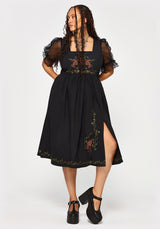 Phoenix Baumwolle Bestickt Puff Ärmel Midikleid