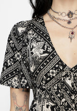 Hexweave Druck Fließend Ärmel Maxi Kleid