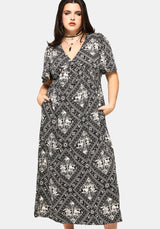 Hexweave Druck Fließend Ärmel Maxi Kleid