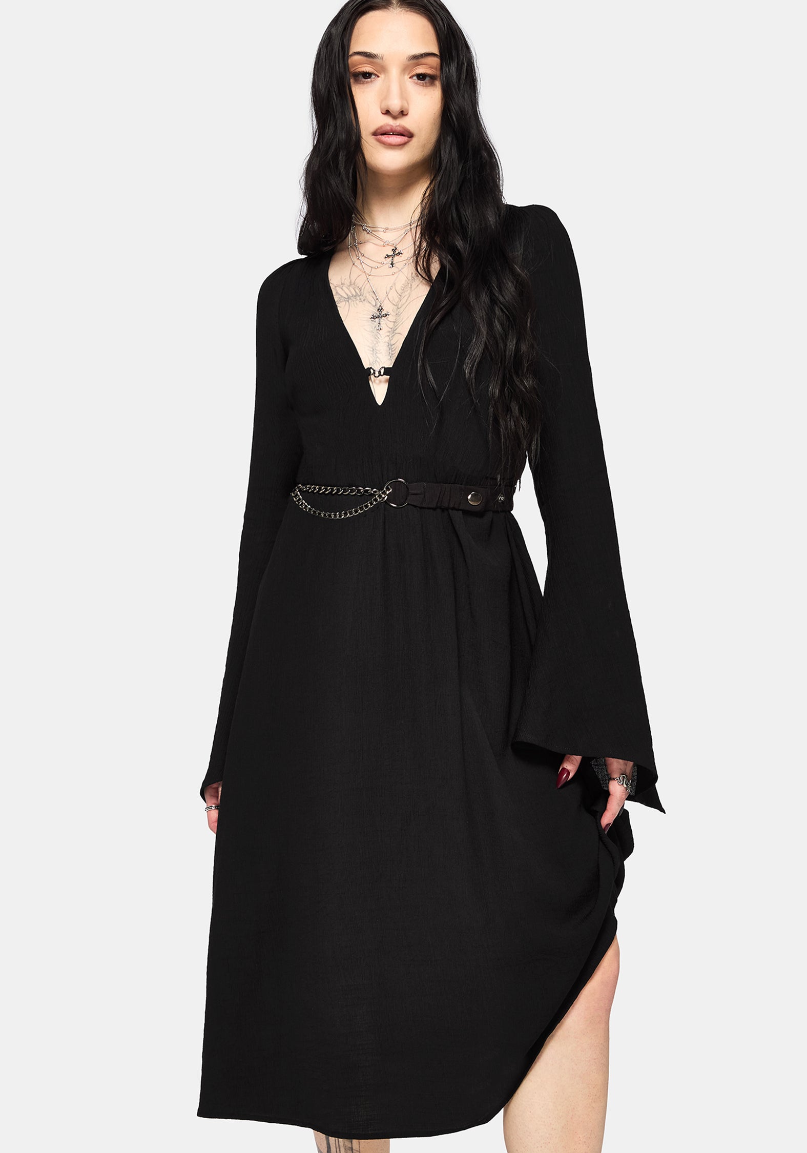 chain midi dress Black Pearl Chain A-Line Midi Dress Black / 10
