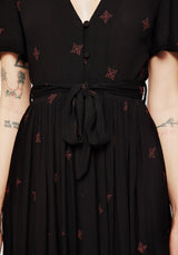 Sublime Witches Knot Bestickt Knopf Hoch Midi Kleid